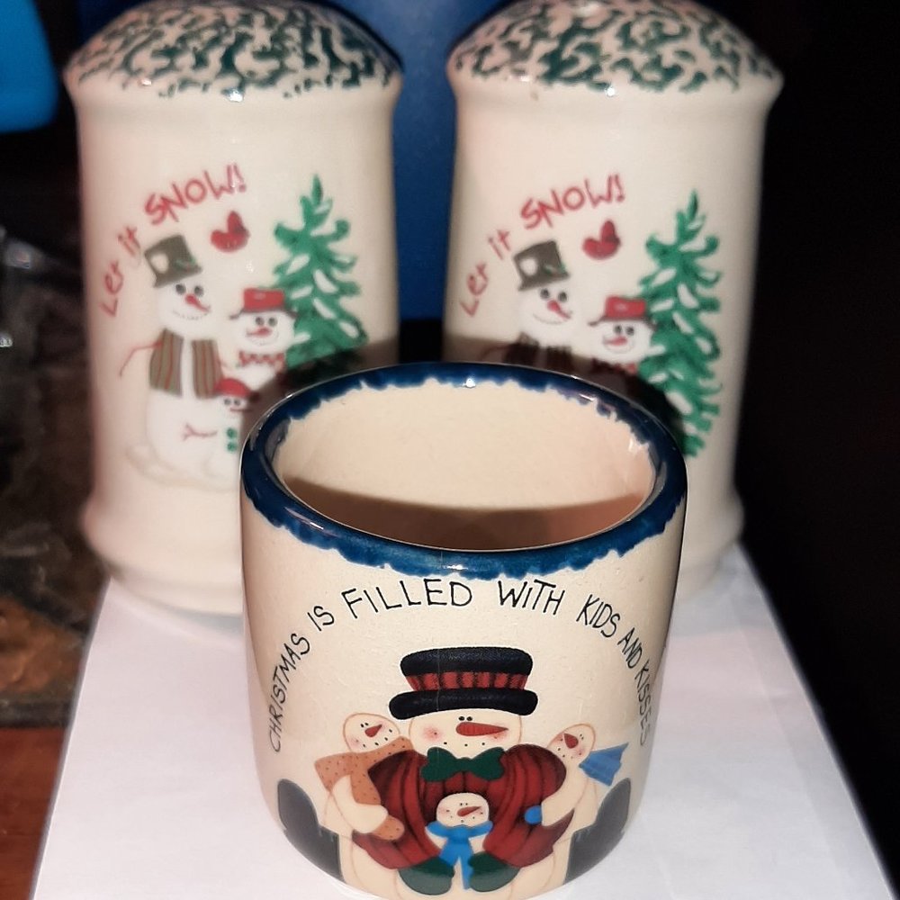 Snowman Salt & Pepper and candle holder.